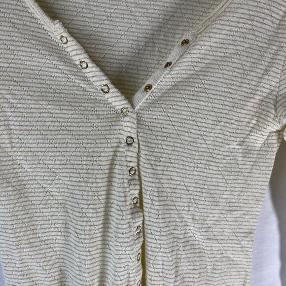 Intimately Free People Ivory Lurex Striped Henley Top Sz S - Picture 5 of 6